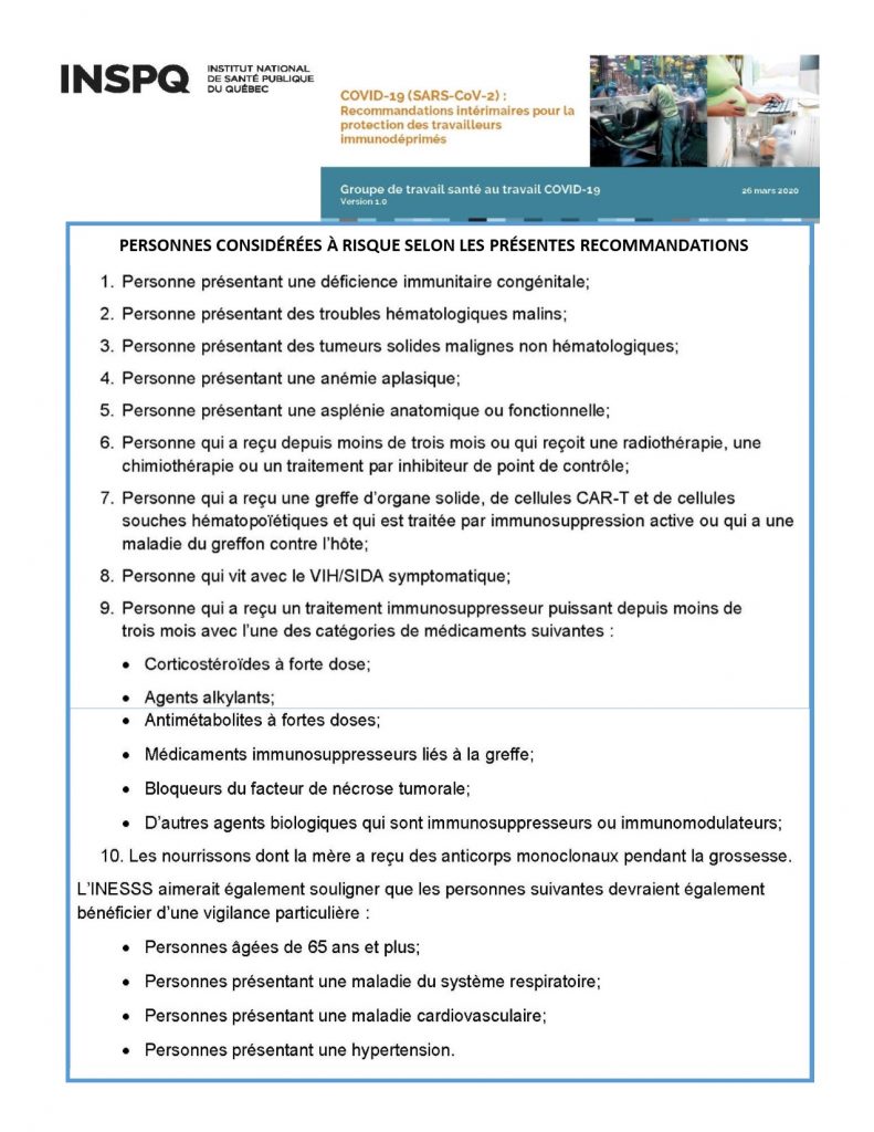 Informations pour les personnes à risques – AQATP